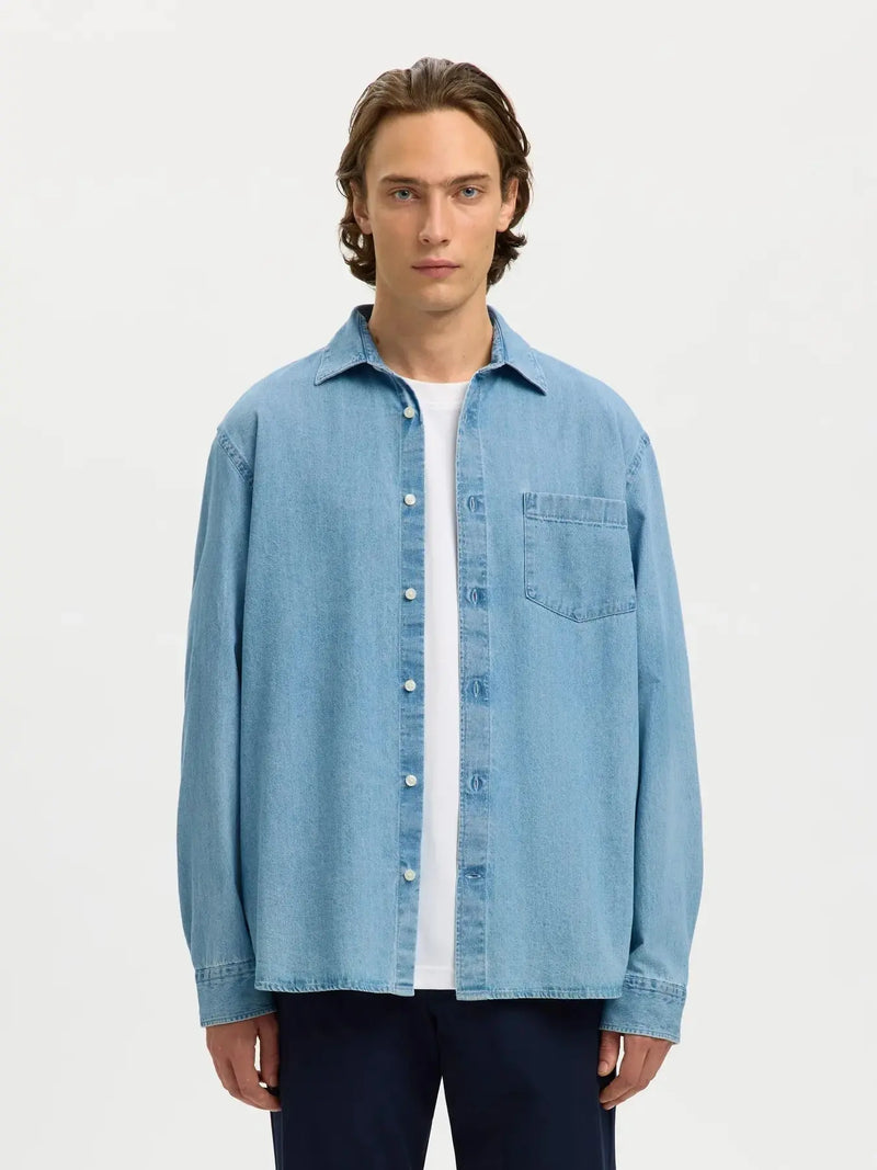 Carlo Regular Denim Skjorte - Light Blue Denim Selected Homme