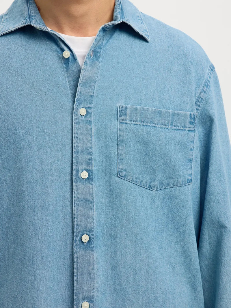 Carlo Regular Denim Skjorte - Light Blue Denim Selected Homme