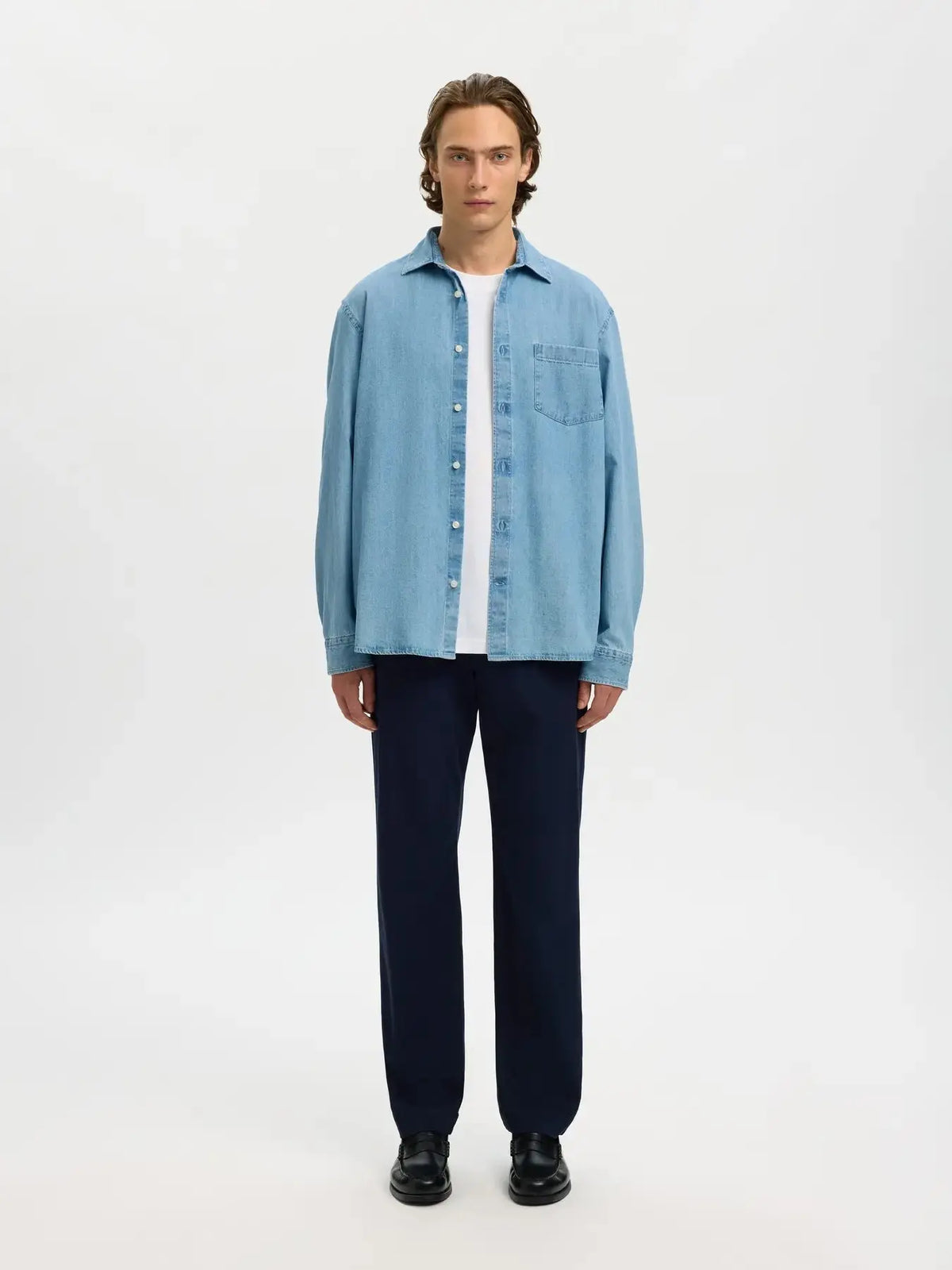 Carlo Regular Denim Skjorte - Light Blue Denim Selected Homme
