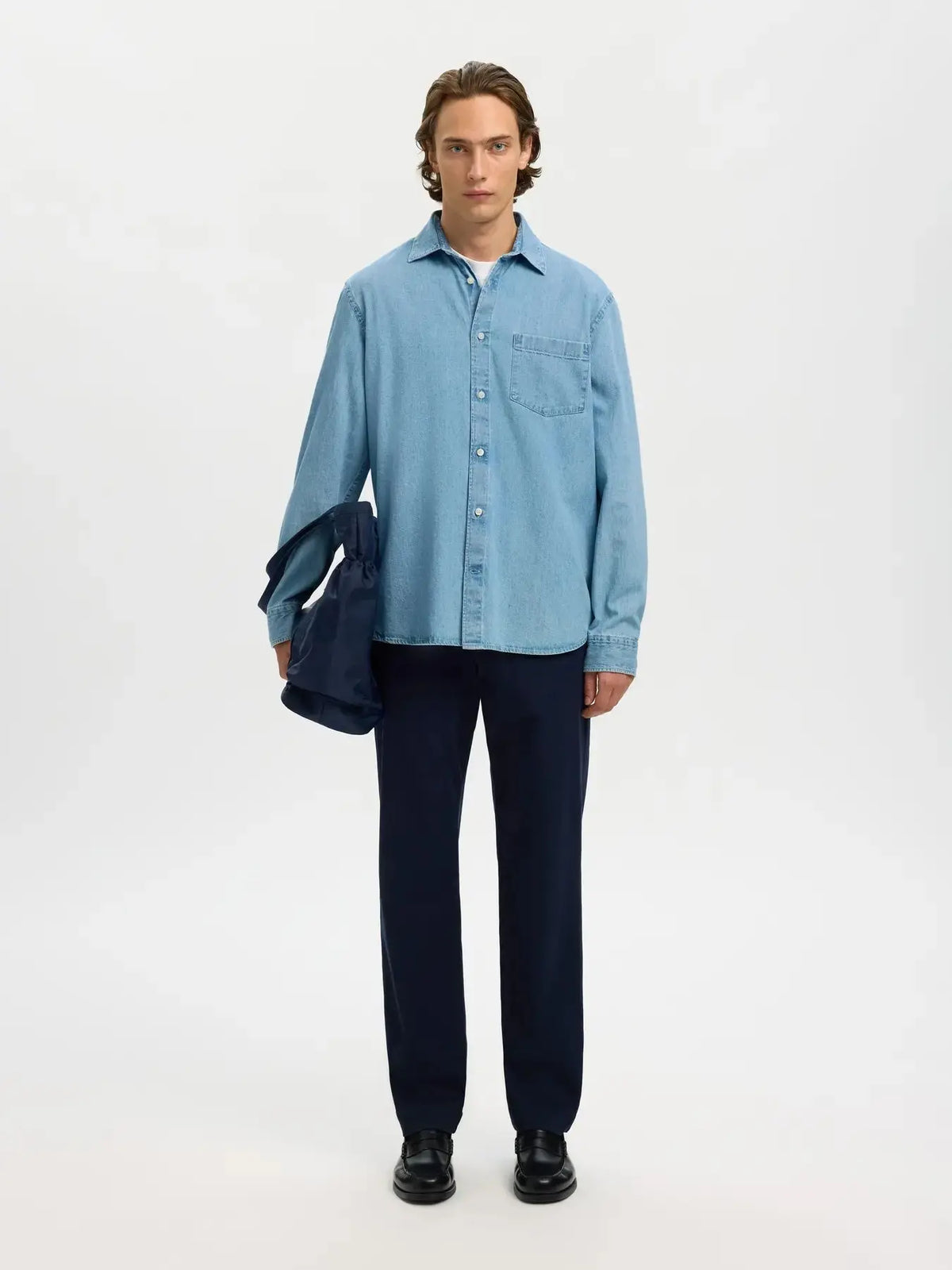 Carlo Regular Denim Skjorte - Light Blue Denim Selected Homme