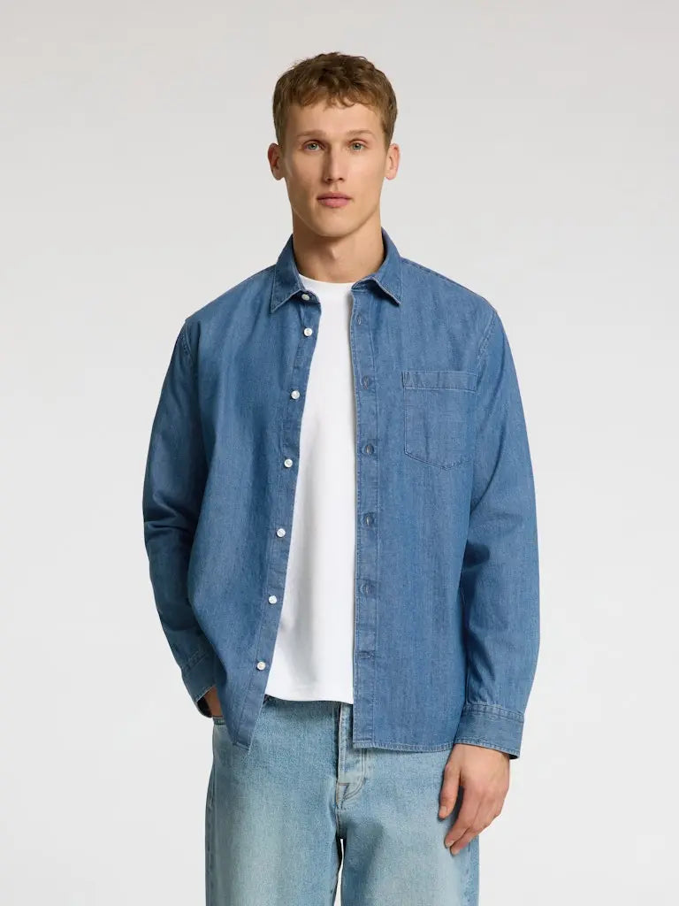 Carlo Regular Denim Skjorte - Medium Blue Denim Selected Homme