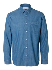 Carlo Regular Denim Skjorte - Medium Blue Denim Selected Homme
