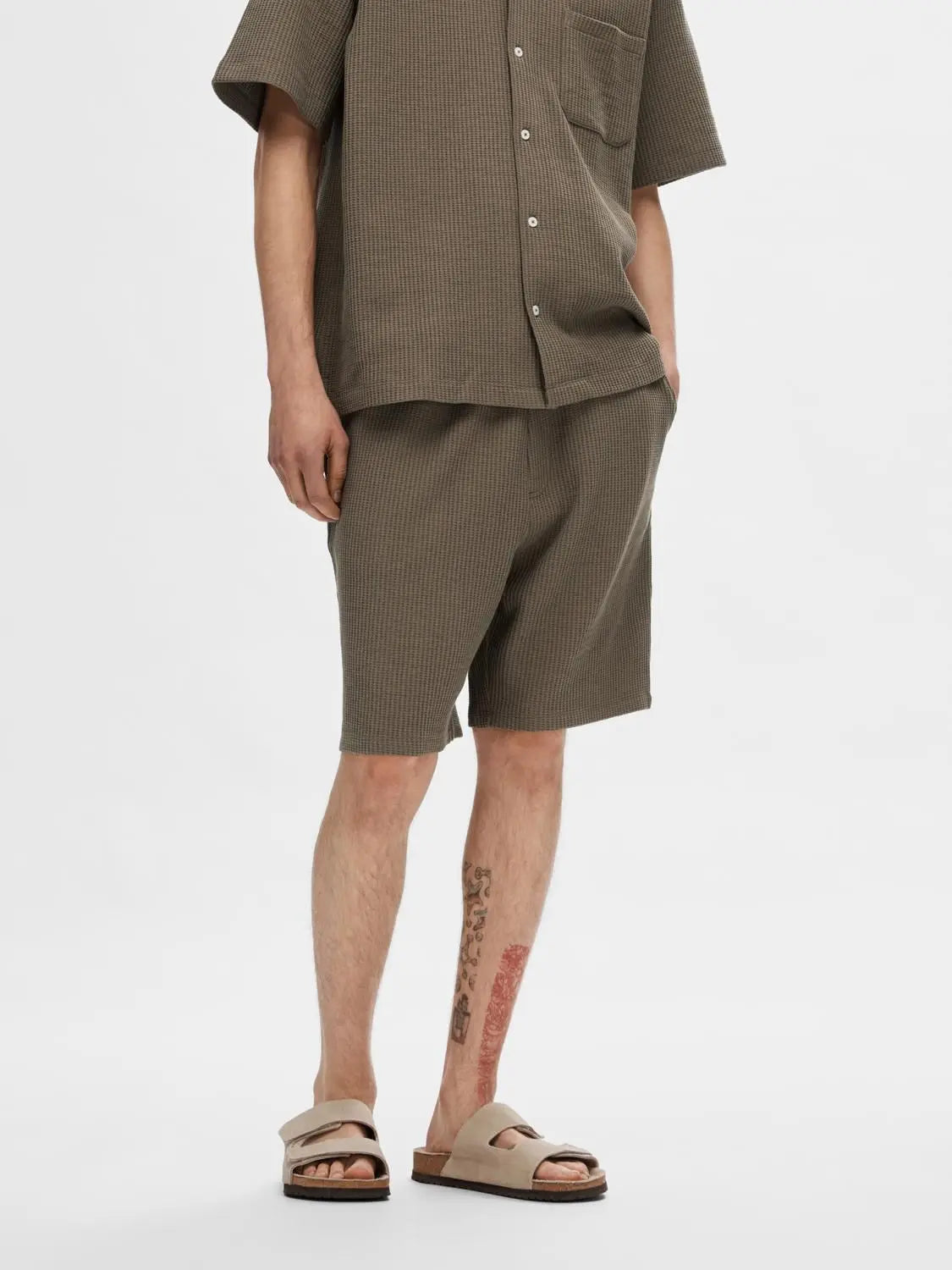 Casper Waffle Loose Shorts - Morel Selected Homme