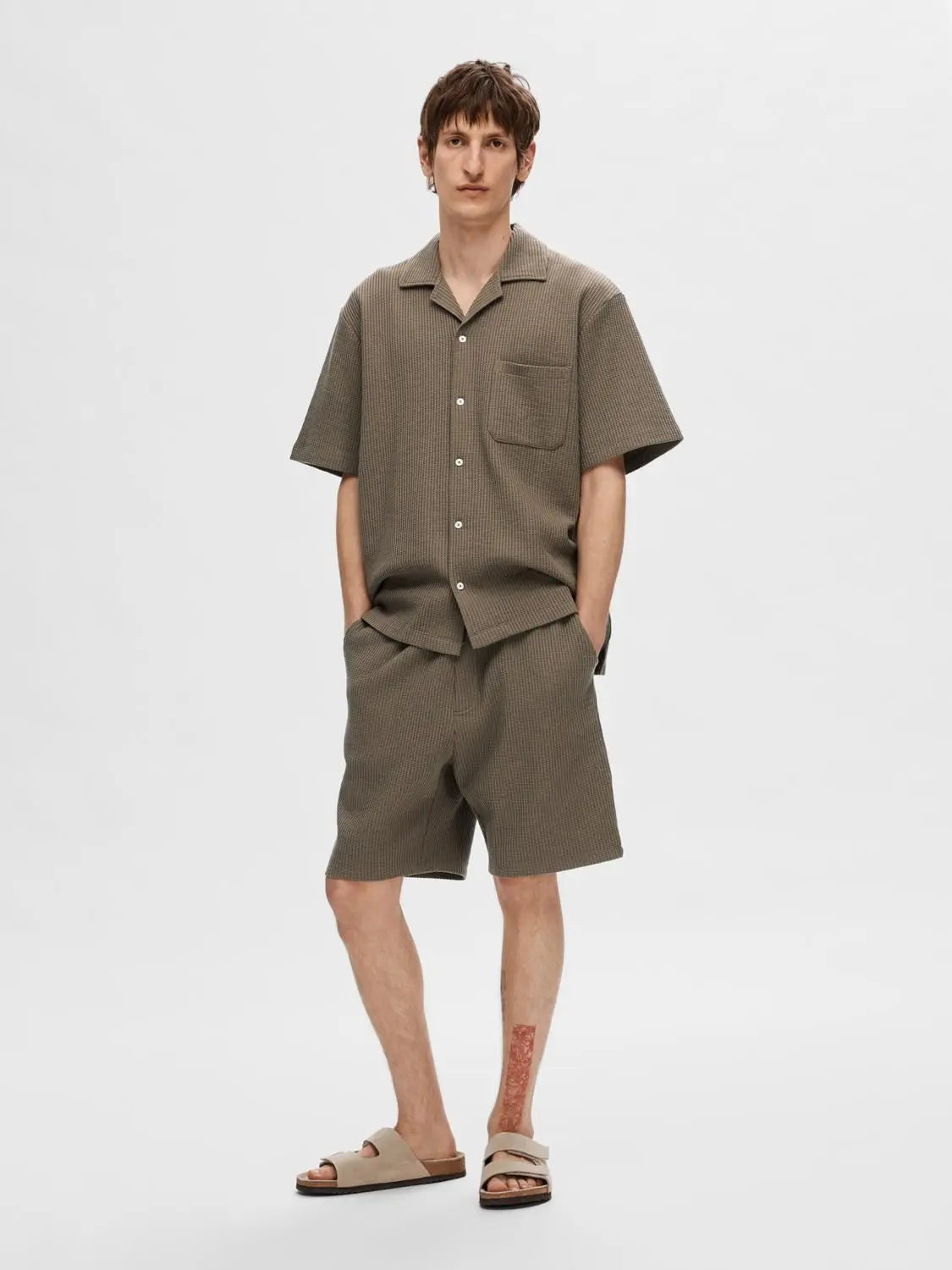 Casper Waffle Loose Shorts - Morel Selected Homme