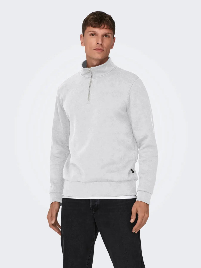 Ceres Genser Half Zip - Super Light Grey Melange Only & Sons