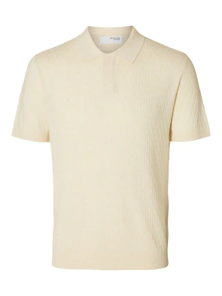 Chance Strikket Polo - Egret Selected Homme