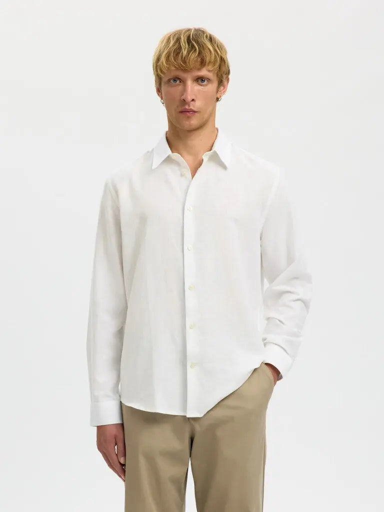 Claus Clay Regular Linskjorte - Bright White Selected Homme