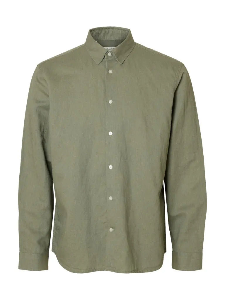 Claus Clay Regular Linskjorte - Vetiver Selected Homme