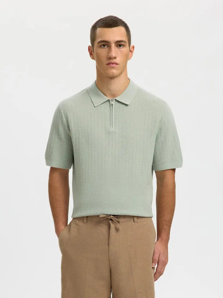 Cran Strikket Polo - Aqua Gray Selected Homme