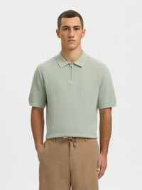 Cran Strikket Polo - Aqua Gray Selected Homme