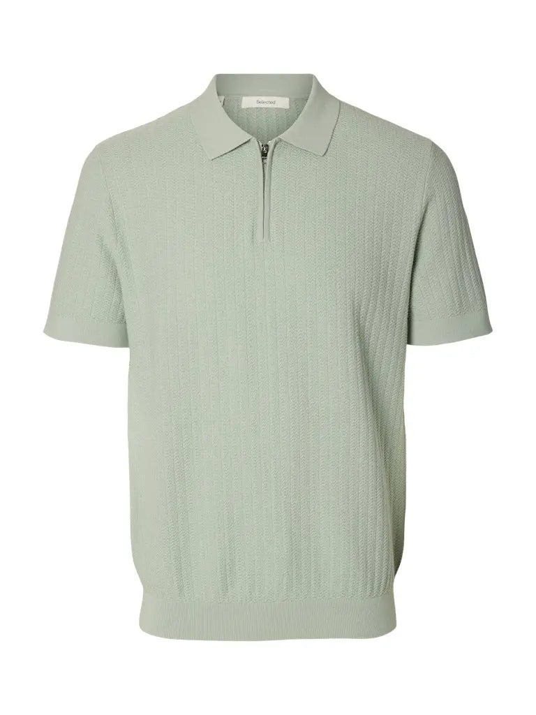 Cran Strikket Polo - Aqua Gray Selected Homme