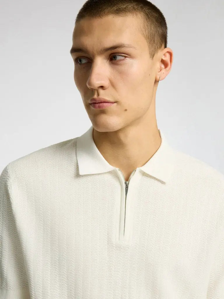Cran Strikket Polo - Egret Selected Homme