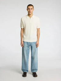 Cran Strikket Polo - Egret Selected Homme