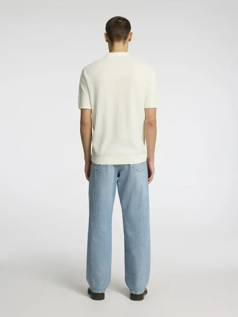 Cran Strikket Polo - Egret Selected Homme