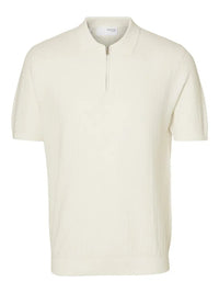 Cran Strikket Polo - Egret Selected Homme