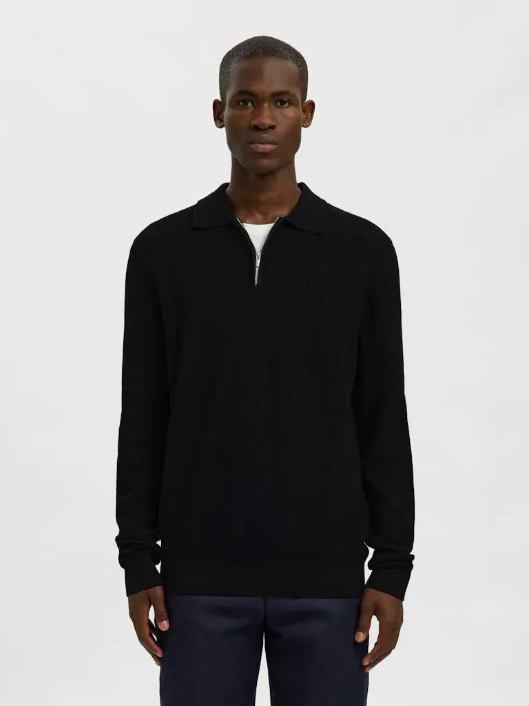 Cran Zip Polo - Black Selected Homme