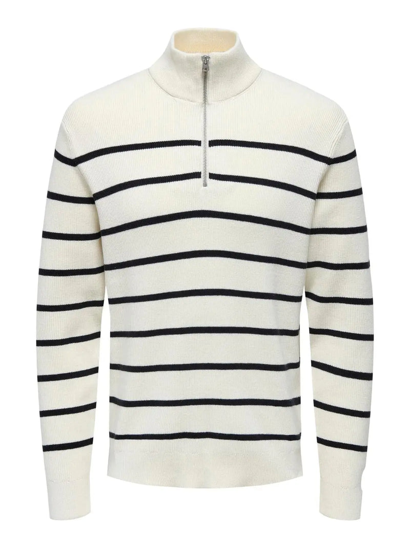 Phil Genser Half Zip Stripe - Antique White/Dark Navy Only & Sons