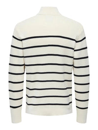 Phil Genser Half Zip Stripe - Antique White/Dark Navy Only & Sons