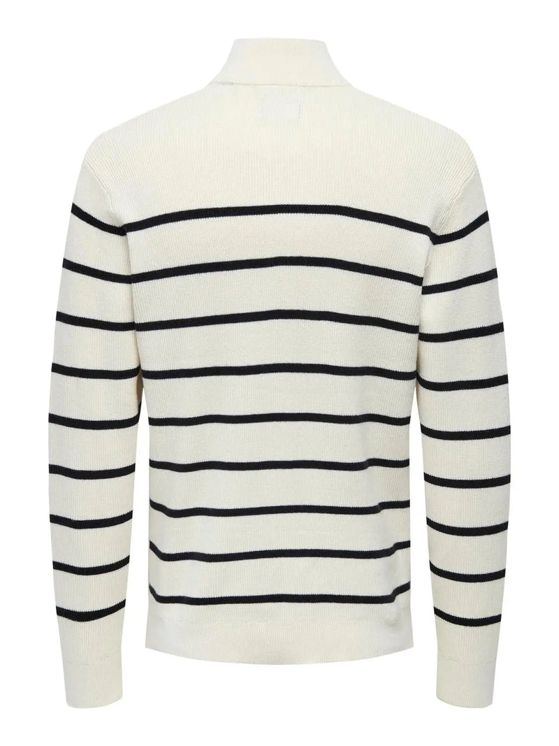 Phil Genser Half Zip Stripe - Antique White/Dark Navy Only & Sons