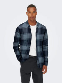 Gudmund Skjorte Check - Flint Stone/Dark Navy Only & Sons