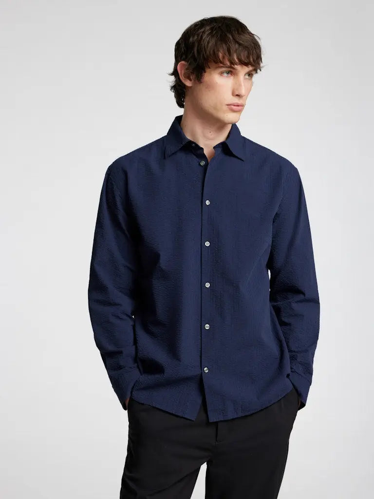 Derek Seersucker Skjorte - Sky Captain Selected Homme