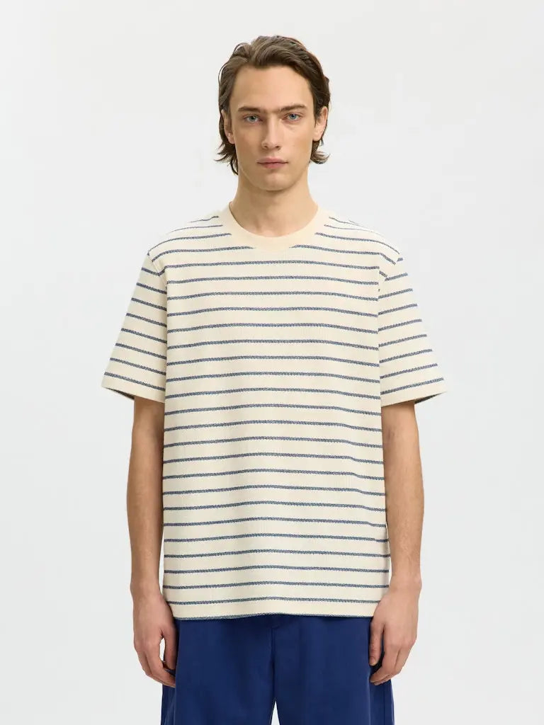 Django Stripet T-Skjorte - Ocean Cavern Stripes/Birch Selected Homme