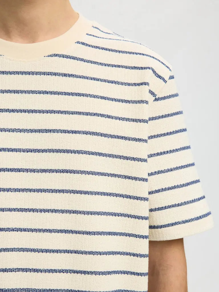 Django Stripet T-Skjorte - Ocean Cavern Stripes/Birch Selected Homme