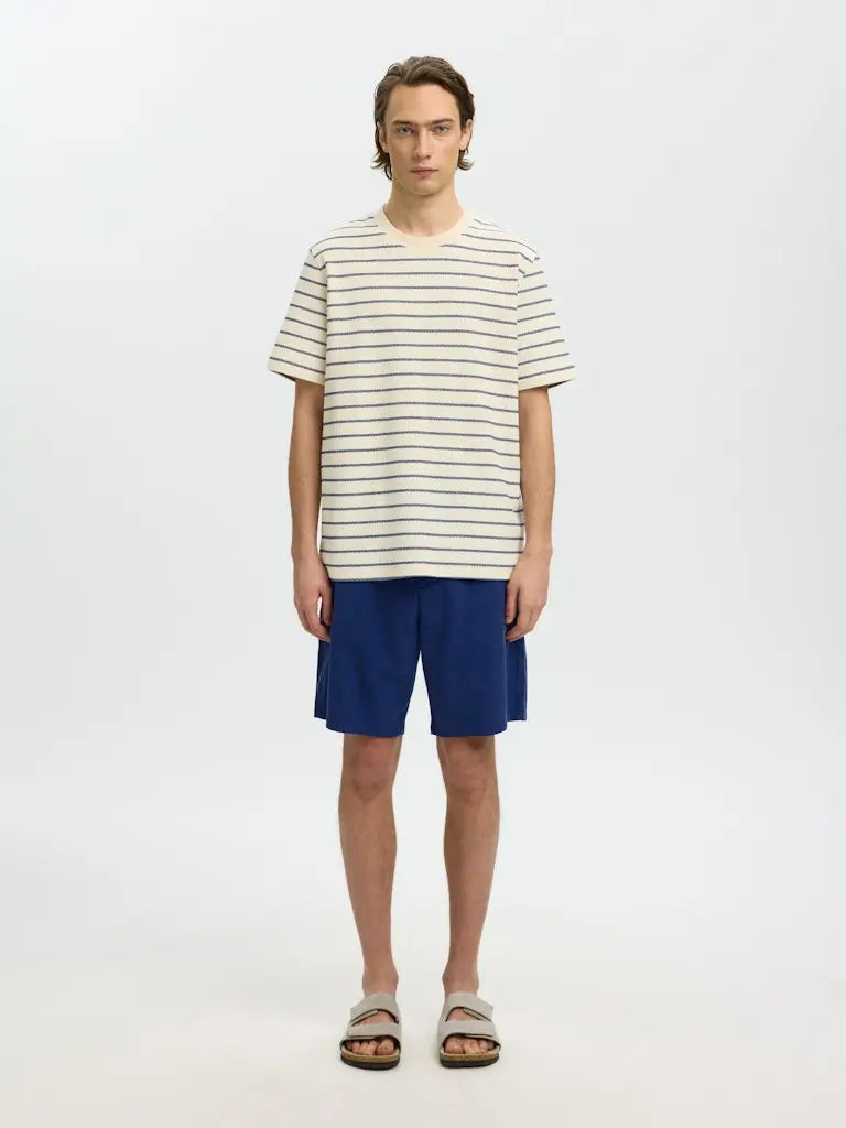 Django Stripet T-Skjorte - Ocean Cavern Stripes/Birch Selected Homme