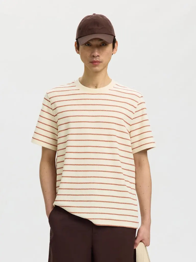 Django Stripet T-Skjorte - Potters Clay Stripes/Birch Selected Homme