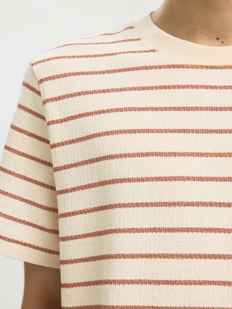 Django Stripet T-Skjorte - Potters Clay Stripes/Birch Selected Homme