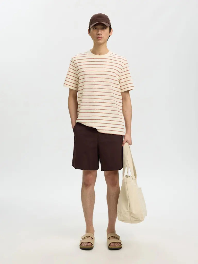 Django Stripet T-Skjorte - Potters Clay Stripes/Birch Selected Homme