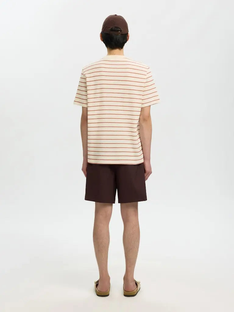 Django Stripet T-Skjorte - Potters Clay Stripes/Birch Selected Homme