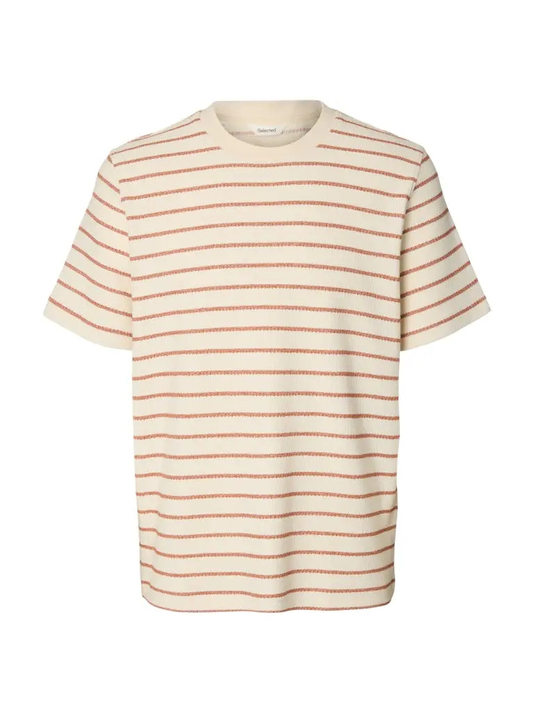 Django Stripet T-Skjorte - Potters Clay Stripes/Birch Selected Homme