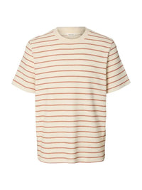 Django Stripet T-Skjorte - Potters Clay Stripes/Birch Selected Homme