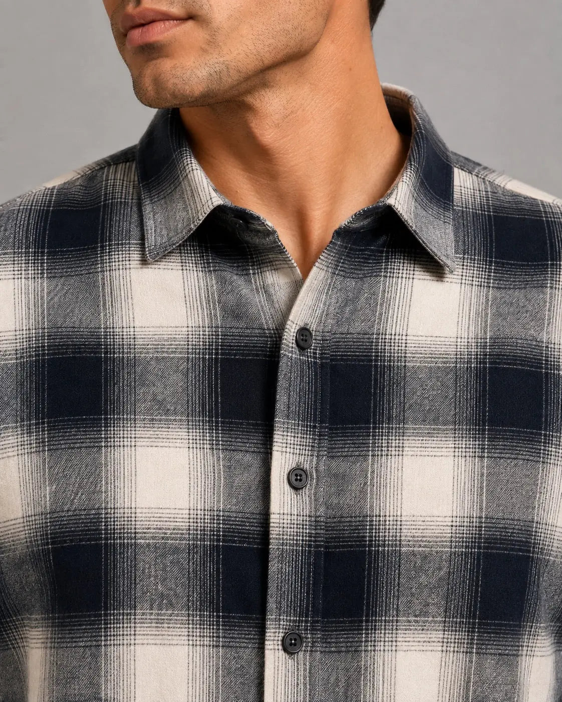 Eske Flanellskjorte Check - Ecru/Dark Navy Clean Cut Copenhagen