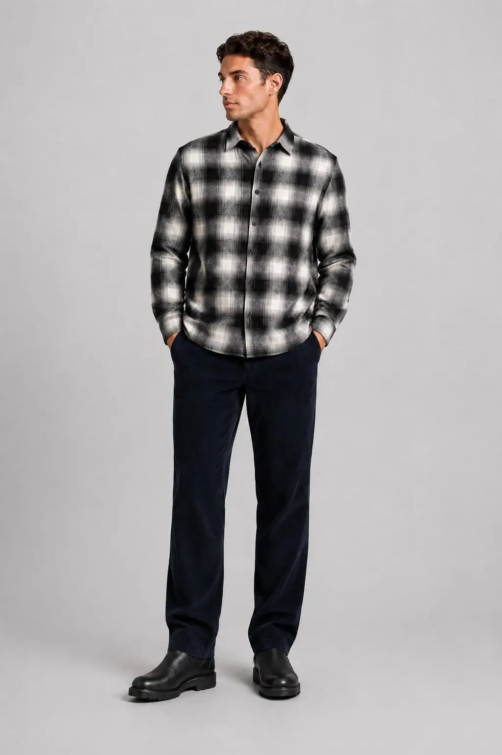 Eske Flanellskjorte Check - Ecru/Dark Navy Clean Cut Copenhagen