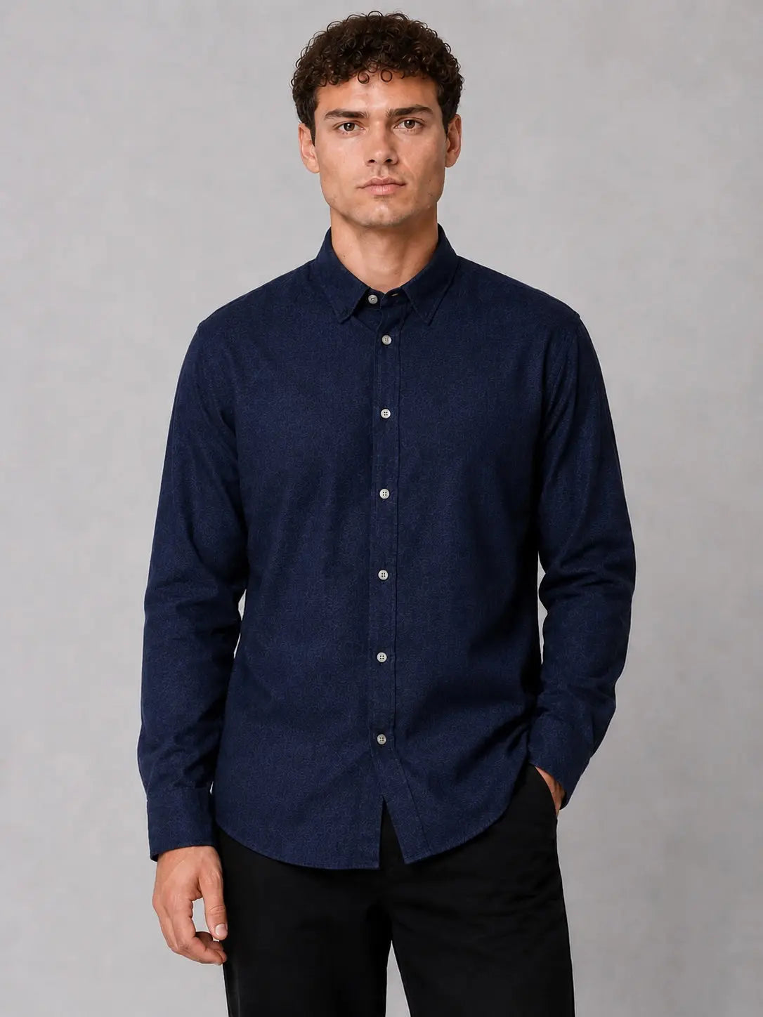 Eske Flanellskjorte - Navy Melange Clean Cut Copenhagen