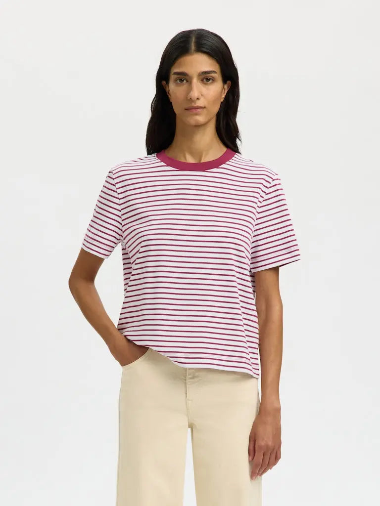 Essential Boxy Stripet T-Skjorte - Anemone Stripes Selected Femme