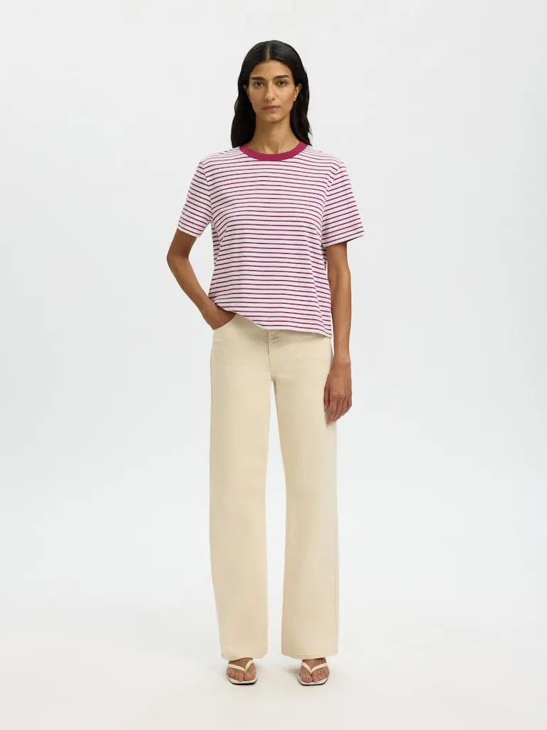 Essential Boxy Stripet T-Skjorte - Anemone Stripes Selected Femme