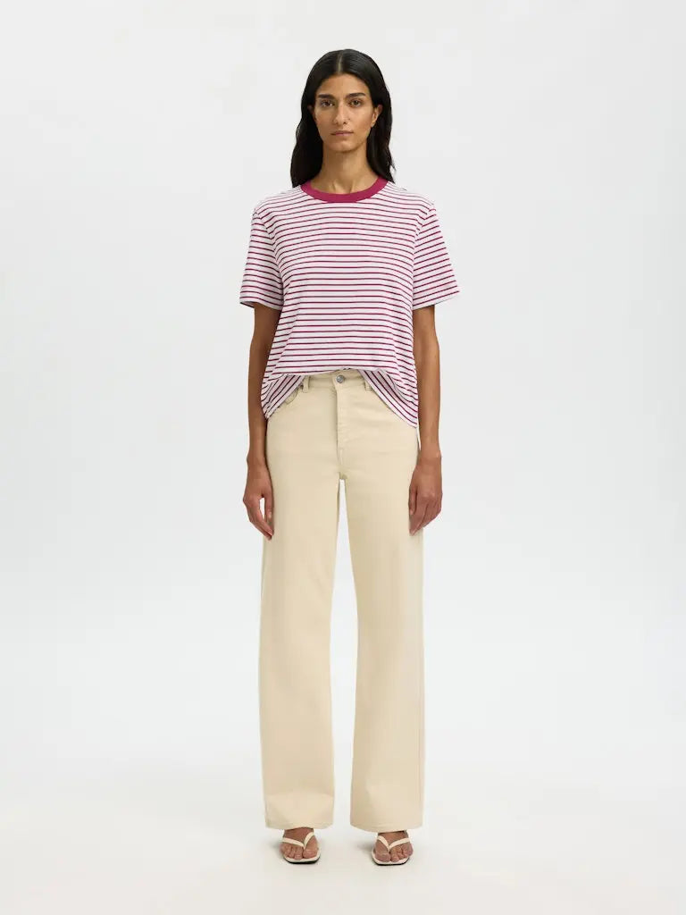 Essential Boxy Stripet T-Skjorte - Anemone Stripes Selected Femme