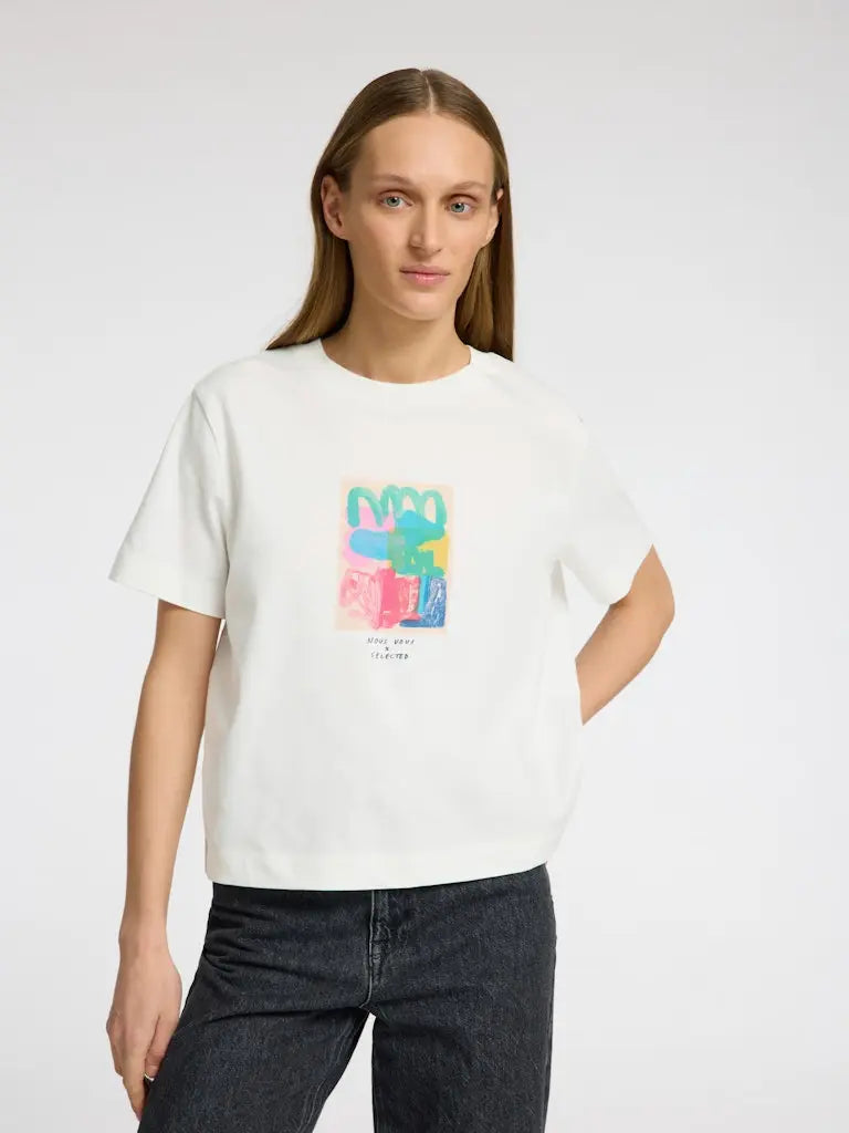 Essential Print Boxy T-Skjorte - Snow White Multi Selected Femme