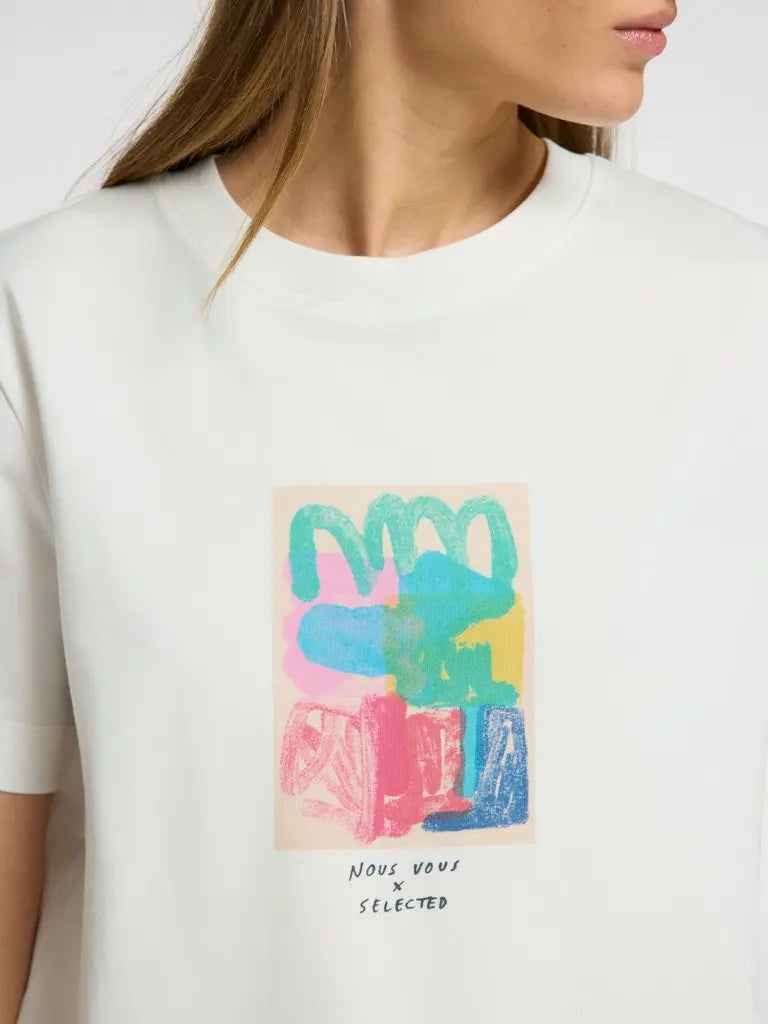 Essential Print Boxy T-Skjorte - Snow White Multi Selected Femme