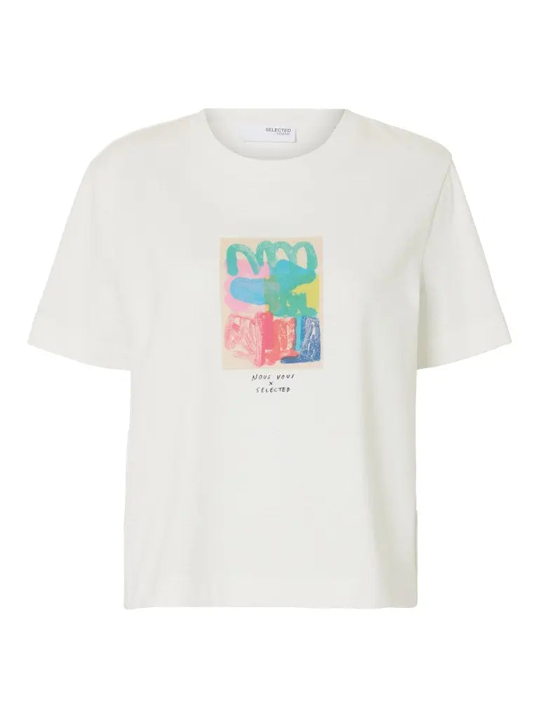 Essential Print Boxy T-Skjorte - Snow White Multi Selected Femme