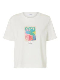 Essential Print Boxy T-Skjorte - Snow White Multi Selected Femme