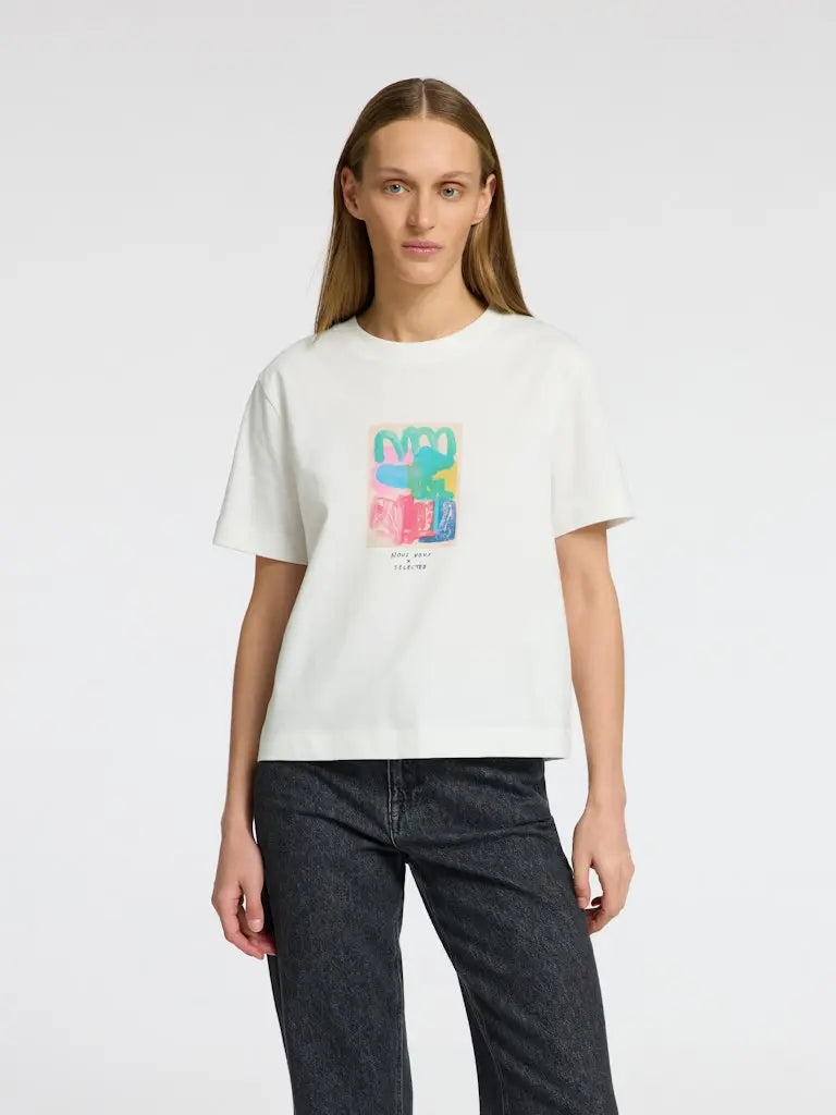 Essential Print Boxy T-Skjorte - Snow White Multi Selected Femme