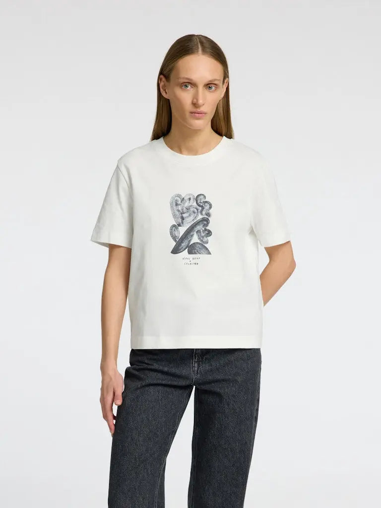 Essential Print Boxy T-Skjorte - Snow White Selected Femme