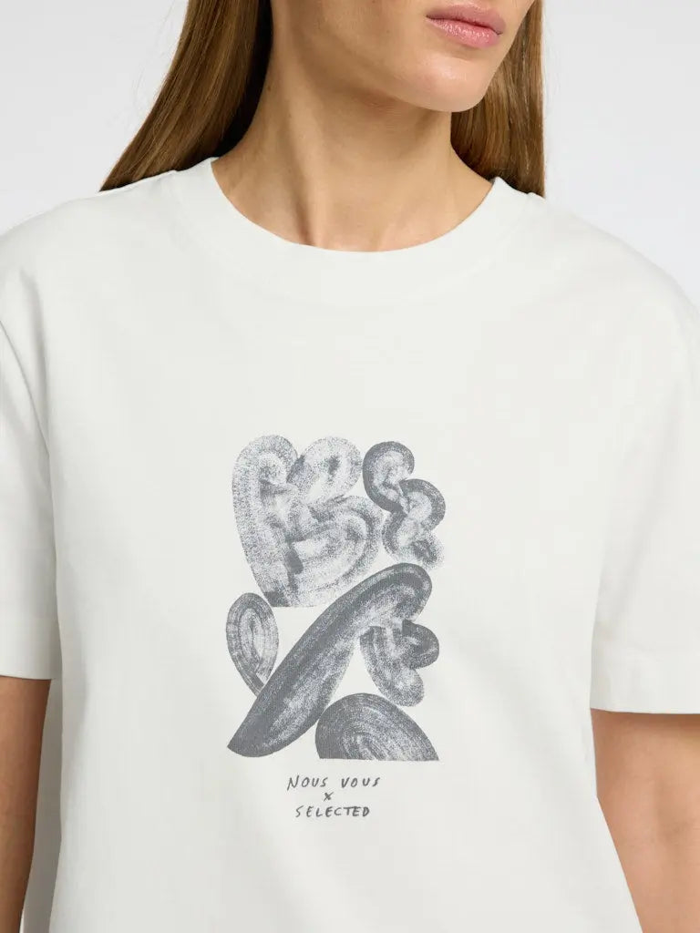 Essential Print Boxy T-Skjorte - Snow White Selected Femme
