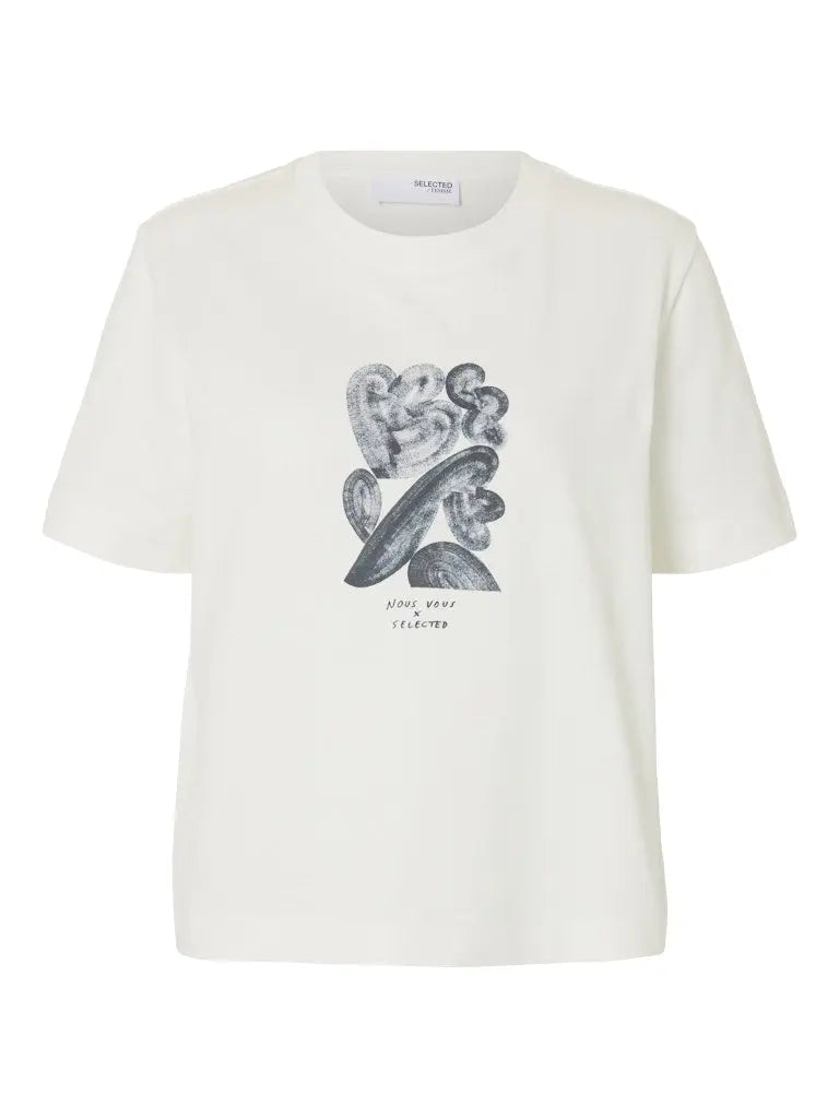 Essential Print Boxy T-Skjorte - Snow White Selected Femme