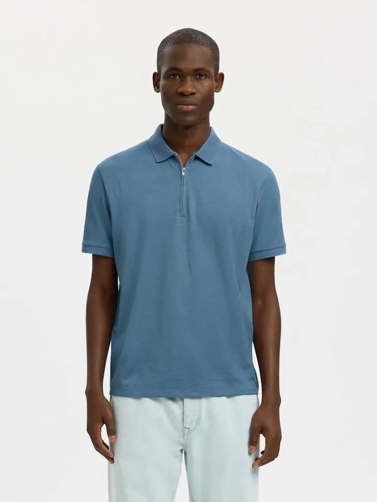 Fave Polo Zip - Blue Mirage Selected Homme