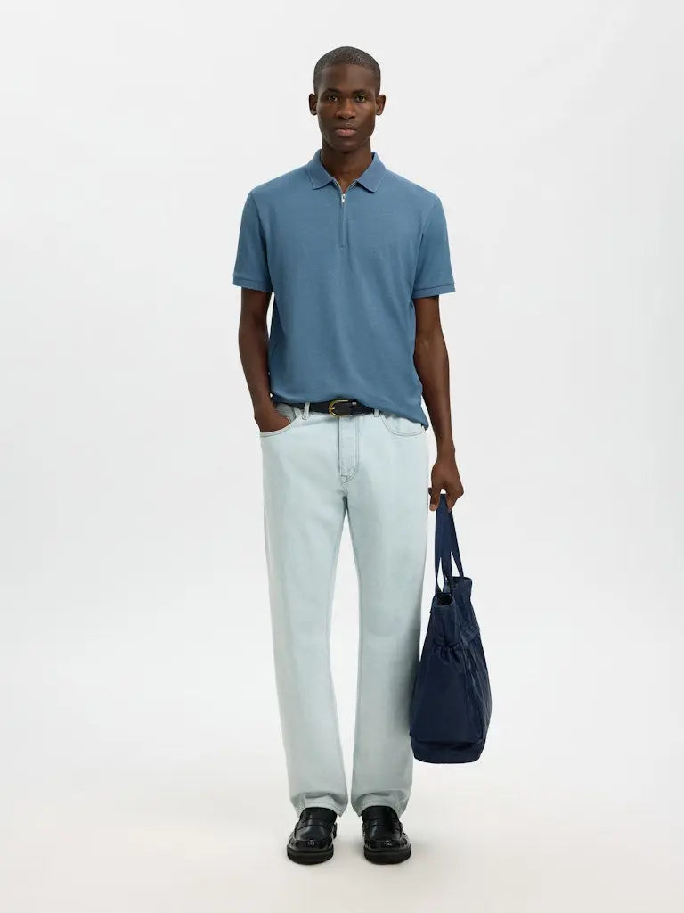 Fave Polo Zip - Blue Mirage Selected Homme